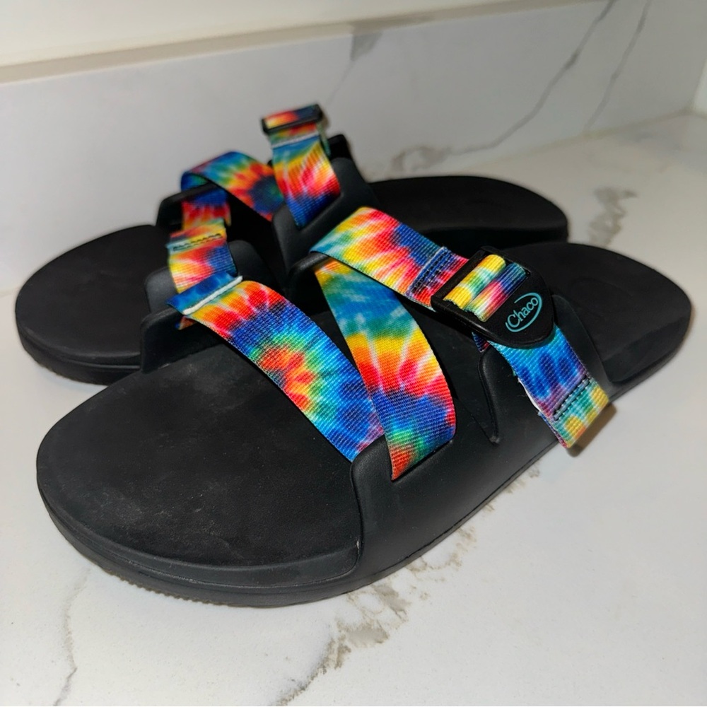 Chaco Chillos Men’s 12 Tie Dye Slides Sandals  Comfort Black Multicolor Outdoor